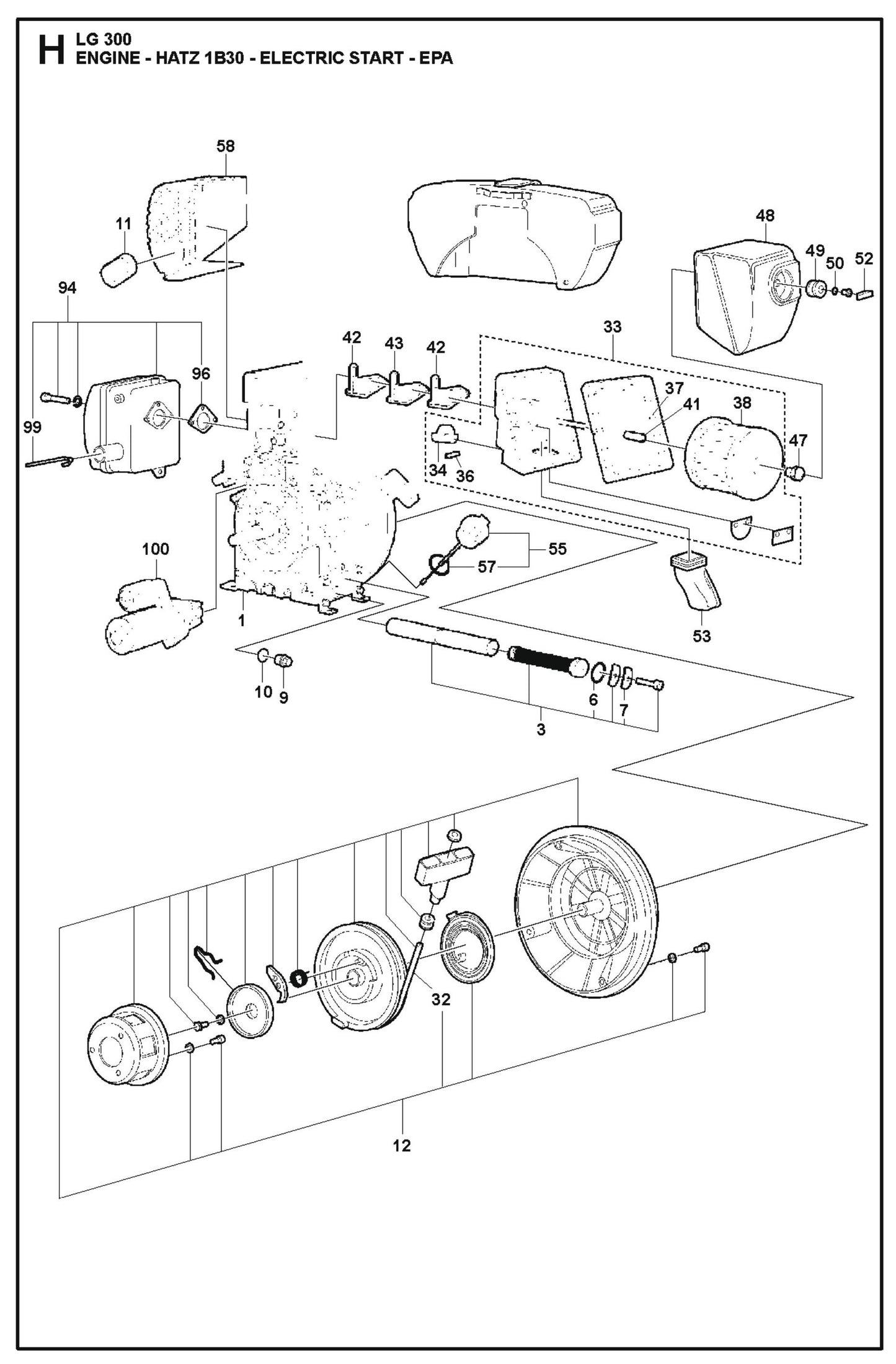 Engine - Hatz 1B30-Electric Start-EPA Parts For LG 300 Petrol By Husqvarna