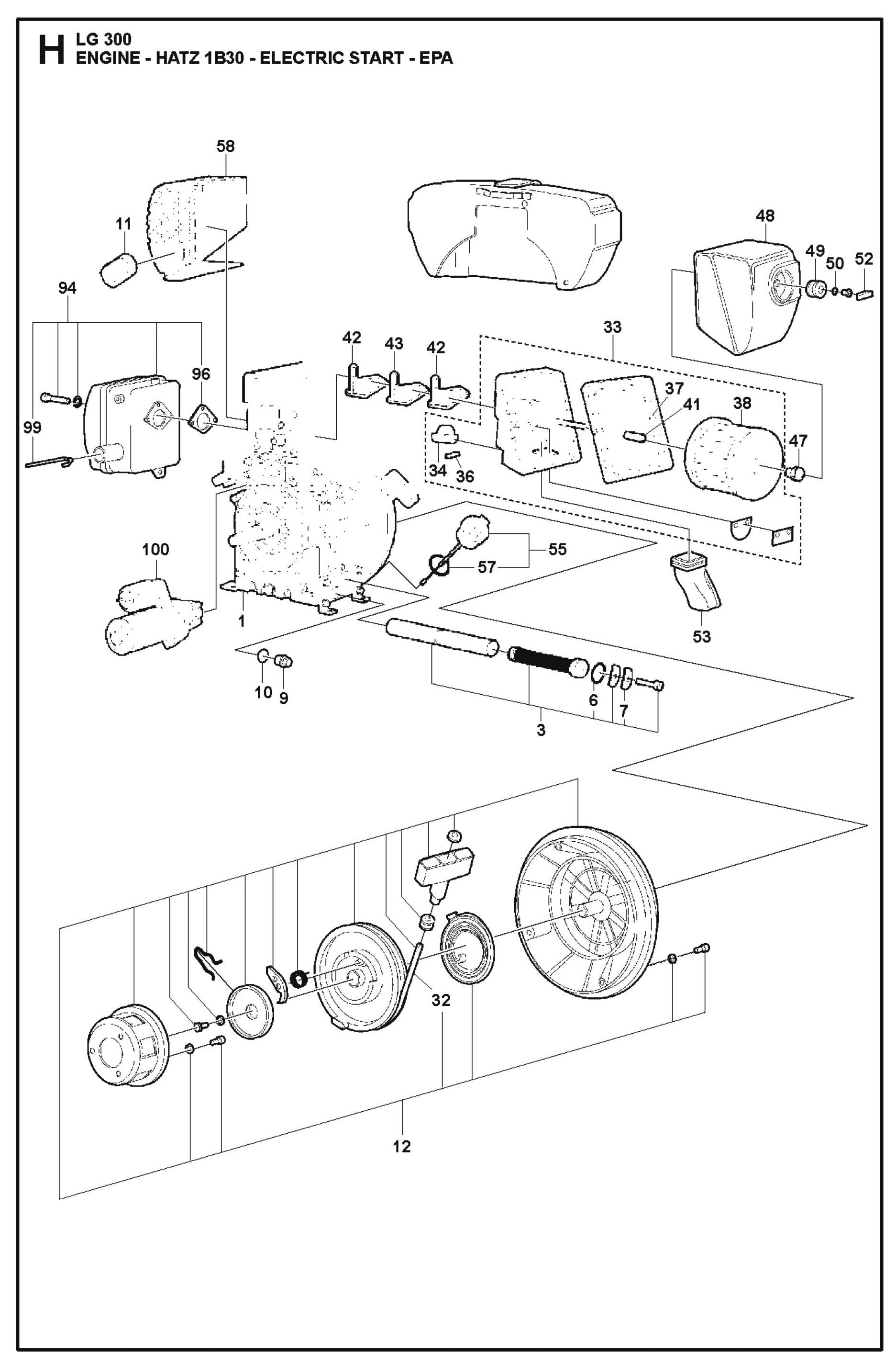 Engine - Hatz 1B30-Electric Start-EPA Parts For LG 300 Petrol By Husqvarna