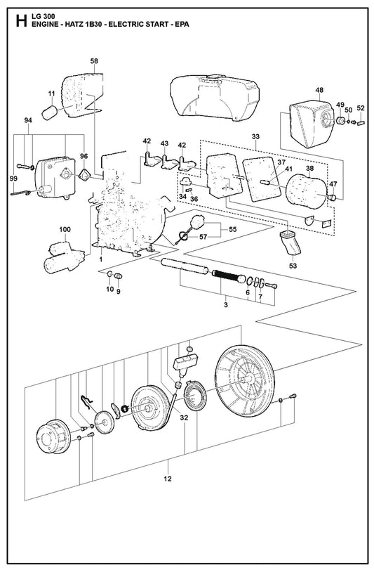 Engine - Hatz 1B30-Electric Start-EPA Parts For LG 300 Petrol By Husqvarna