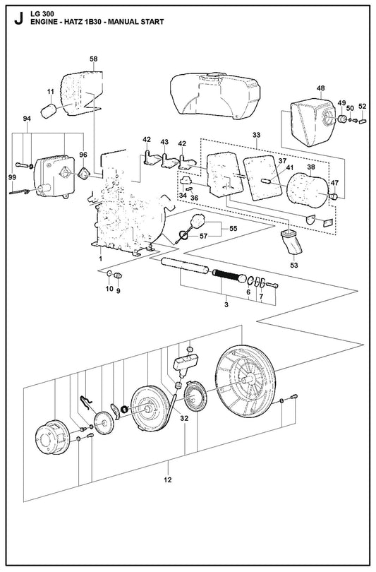 Engine - Hatz 1B30-Manual Start Parts For LG 300 Petrol By Husqvarna