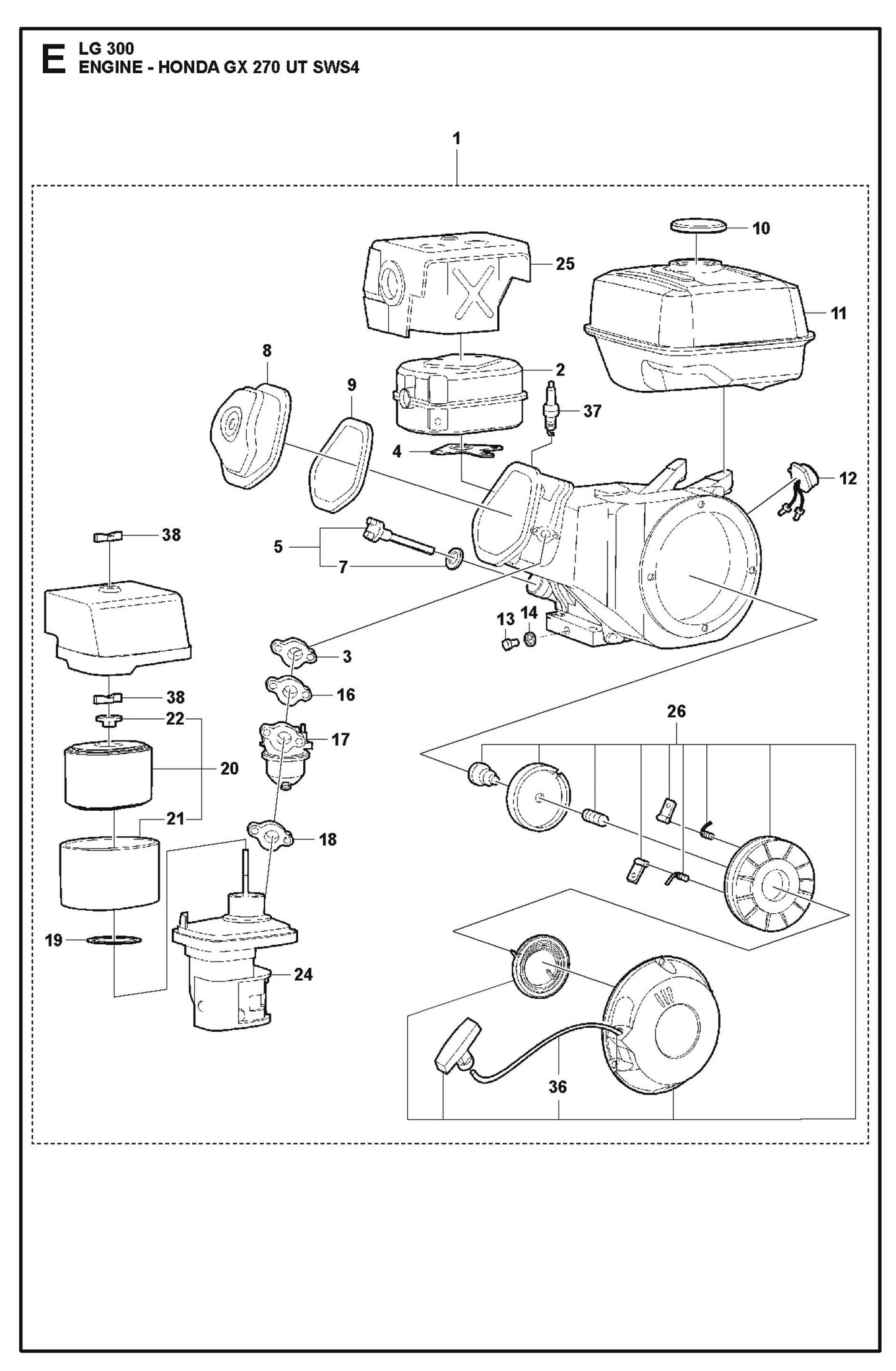 Engine - Honda GX 270 UT SWS4 Parts For LG 300 Petrol By Husqvarna