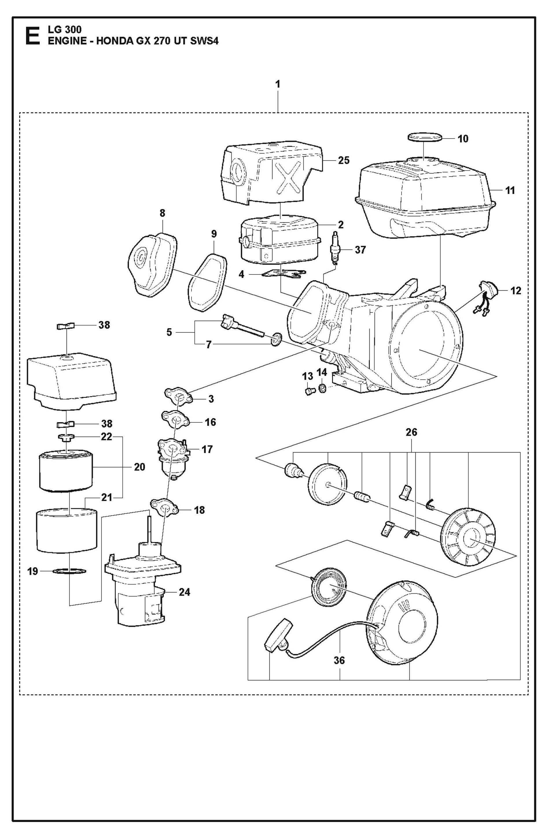 Engine - Honda GX 270 UT SWS4 Parts For LG 300 Petrol By Husqvarna
