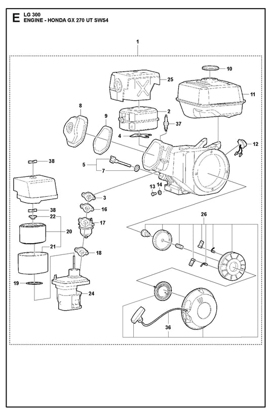 Engine - Honda GX 270 UT SWS4 Parts For LG 300 Petrol By Husqvarna