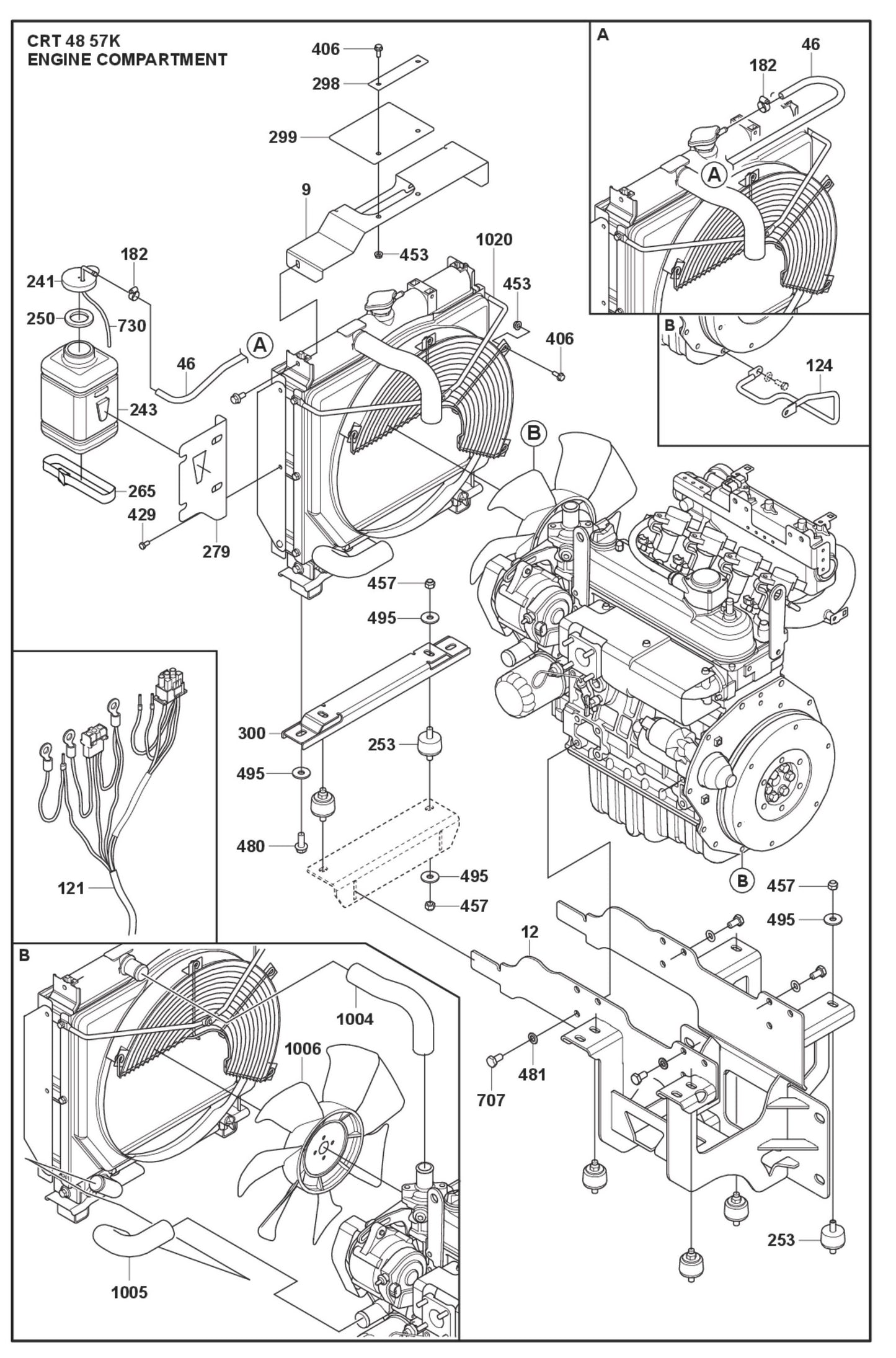 Engine Compartment Fig (3) Parts For Ride On Trowel CRT 48 Petrol By Husqvarna