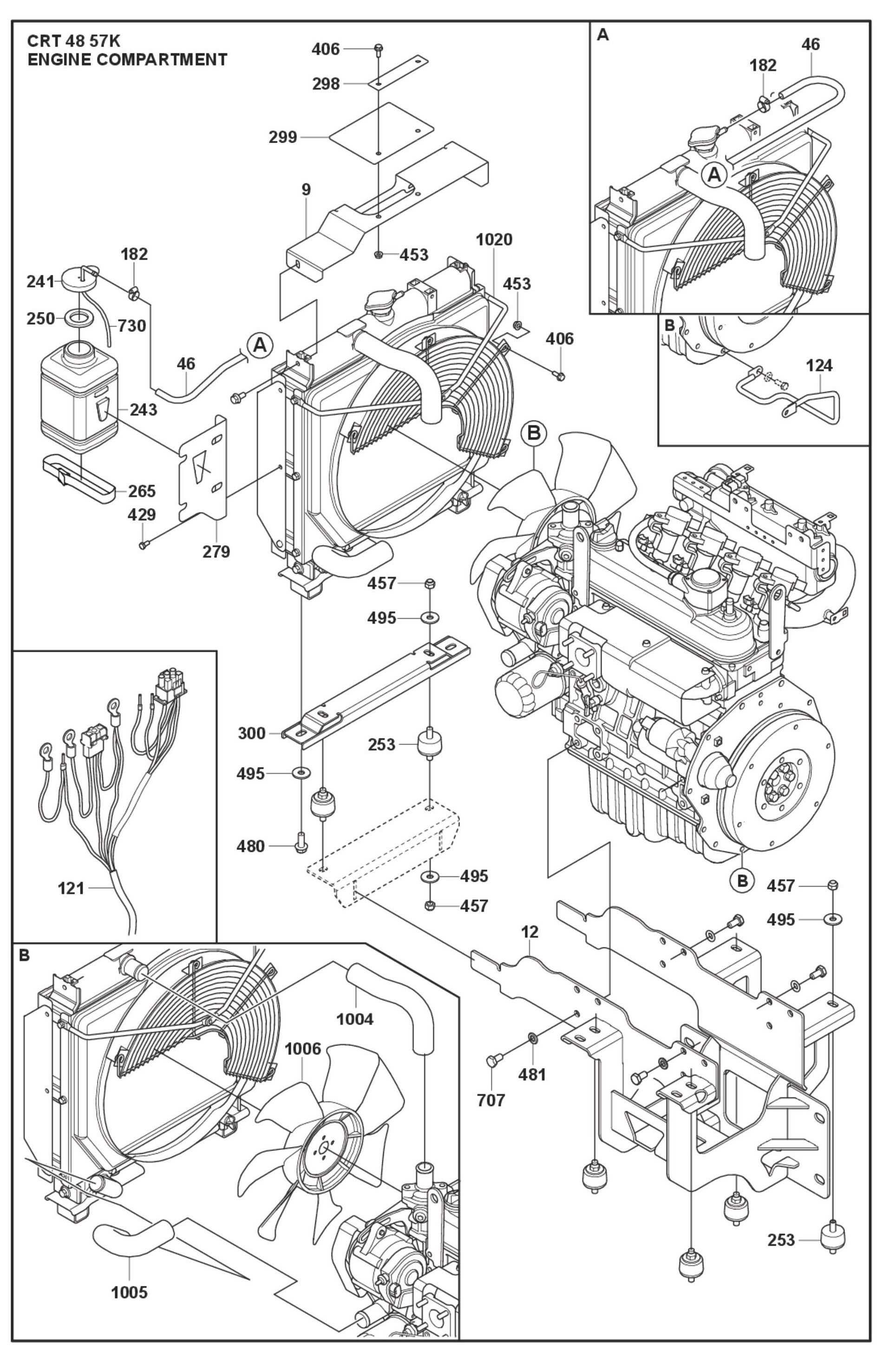 Engine Compartment Fig (3) Parts For Ride On Trowel CRT 48 Petrol By Husqvarna