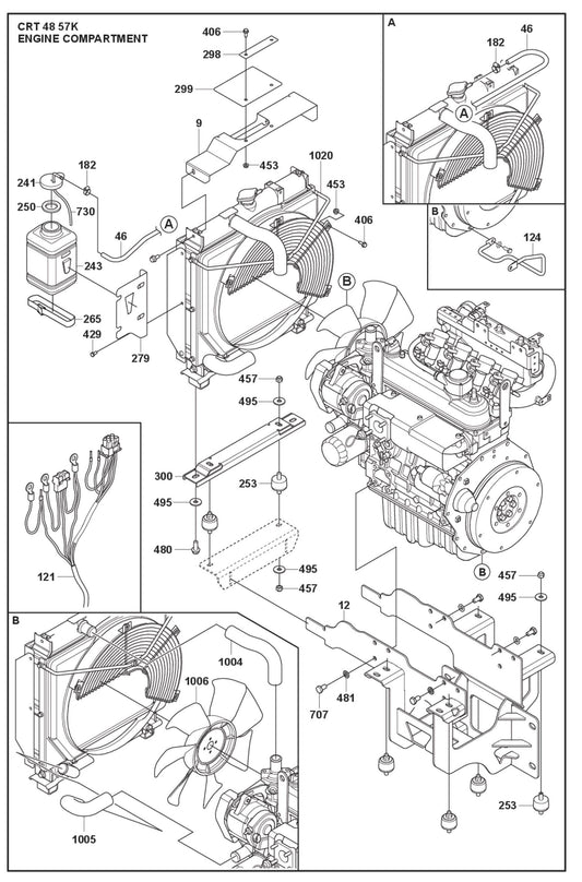 Engine Compartment Fig (3) Parts For Ride On Trowel CRT 48 Petrol By Husqvarna