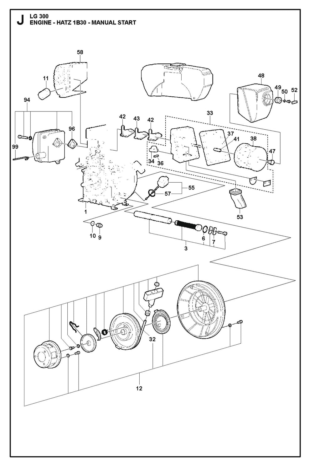 Engine - Hatz 1B30 - Manual Start Parts For LG 300 Diesel By Husqvarna