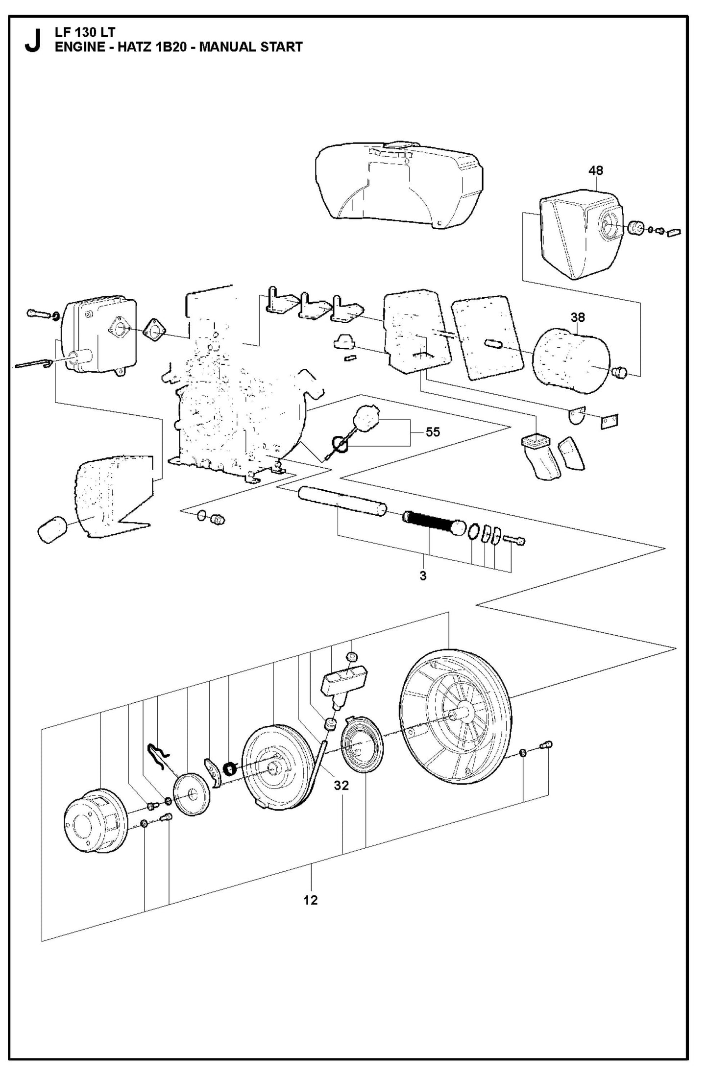 Engine- Hatz 1B20- Manual Start Parts For LF 130 LT Diesel By Husqvarna