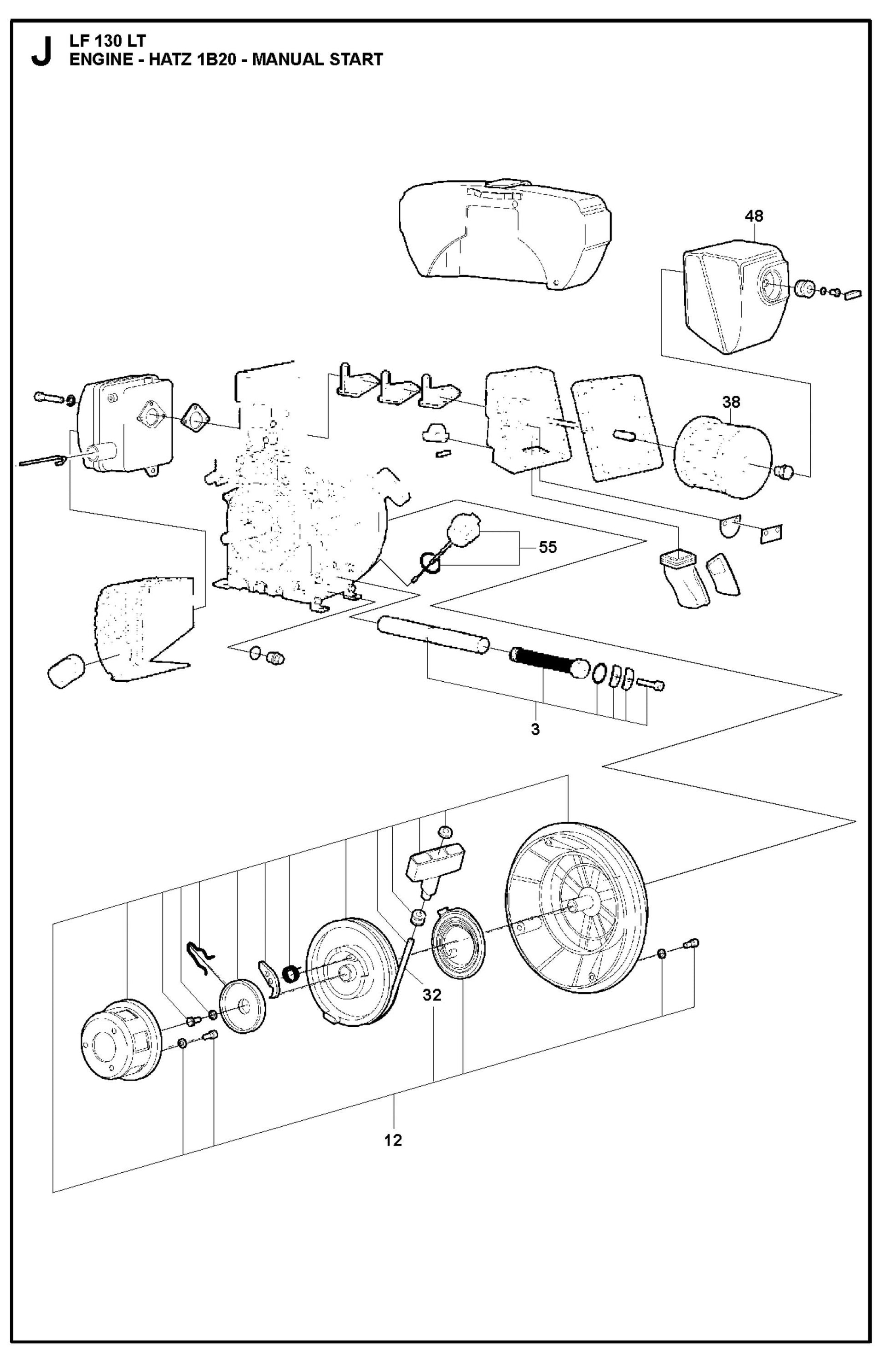 Engine- Hatz 1B20- Manual Start Parts For LF 130 LT Diesel By Husqvarna