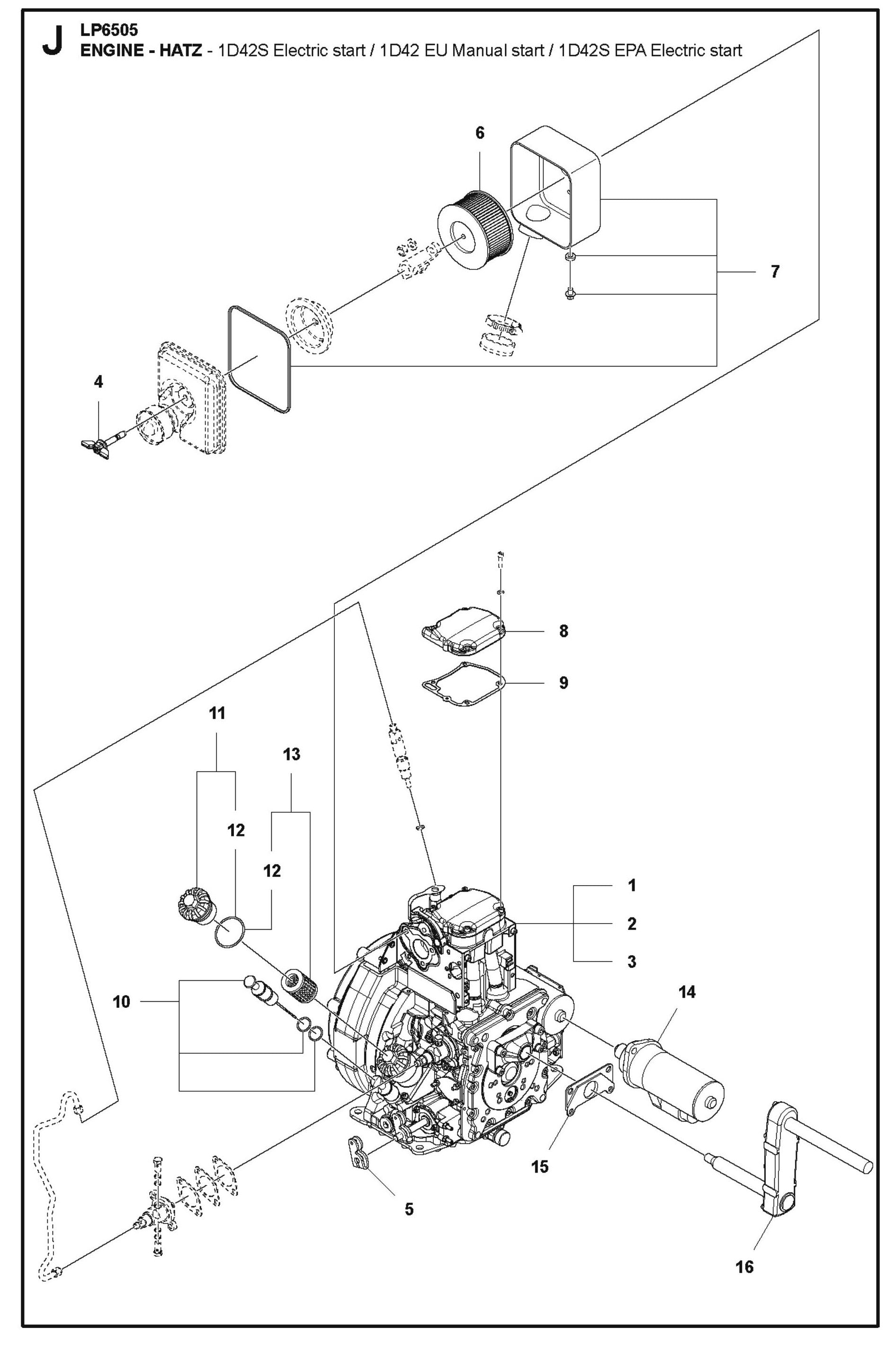 Engine-Hatz-1D42S Electric start/1D42 EU Manual start/1D42S EPA Electric start Parts For LP 6505 Walk Behind Roller By Husqvarna
