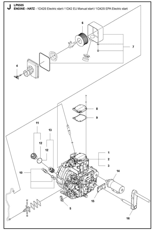 Engine-Hatz-1D42S Electric start/1D42 EU Manual start/1D42S EPA Electric start Parts For LP 6505 Walk Behind Roller By Husqvarna