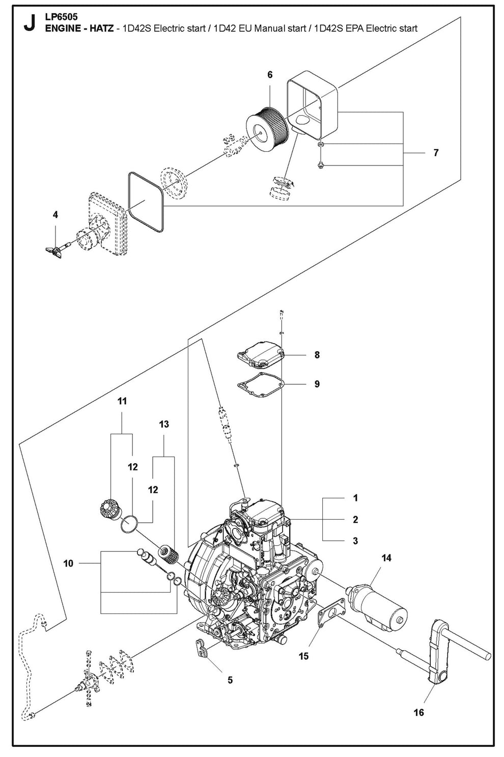 Engine-Hatz-1D42S Electric start/1D42 EU Manual start/1D42S EPA Electric start Parts For LP 6505 Walk Behind Roller By Husqvarna