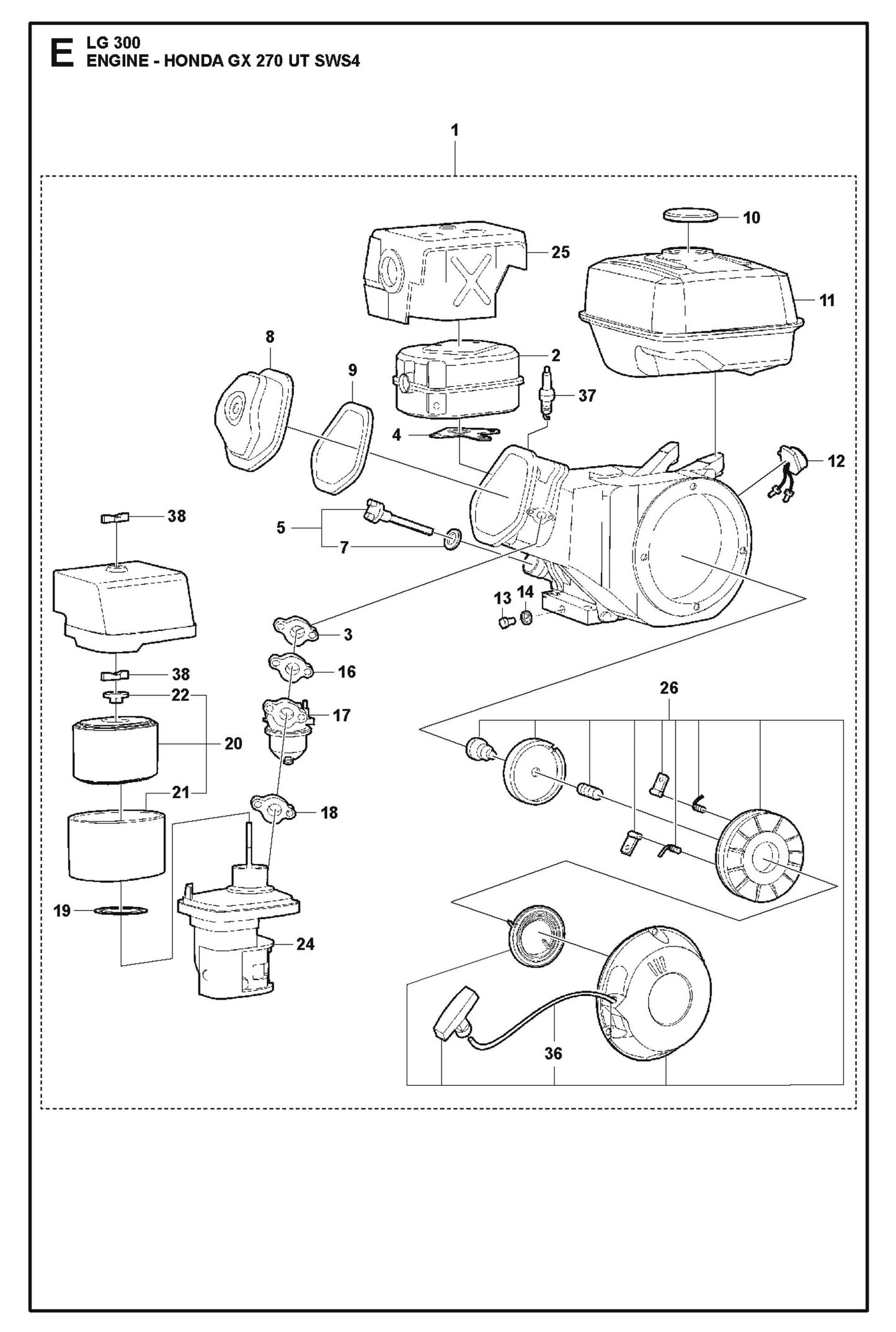Engine - Honda GX 270 UT SWS4 Parts For LG 300 Diesel By Husqvarna