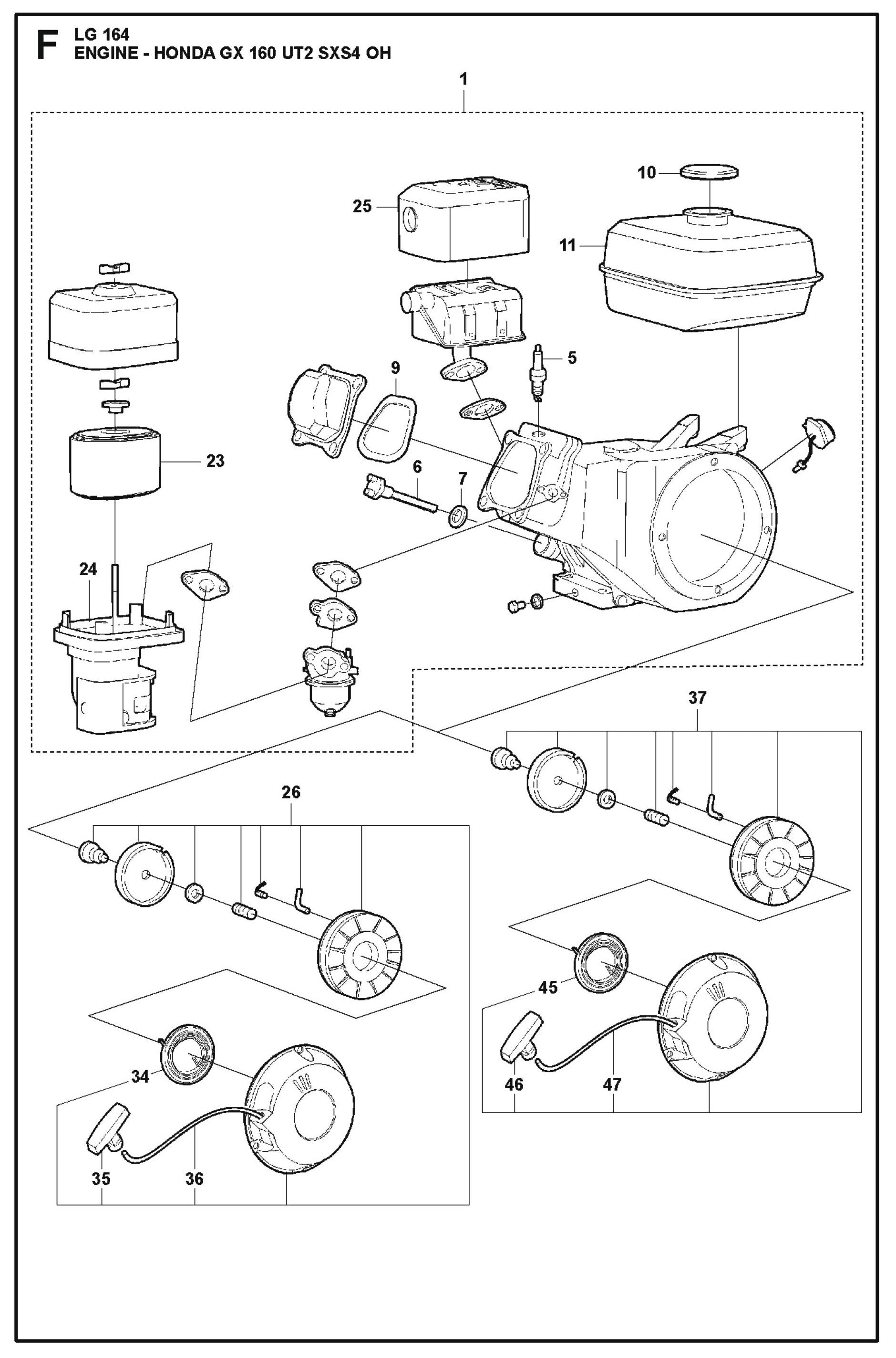 Engine-Honda GX 160 UT2 SXS4 OH Parts For LG 164 Petrol By Husqvarna