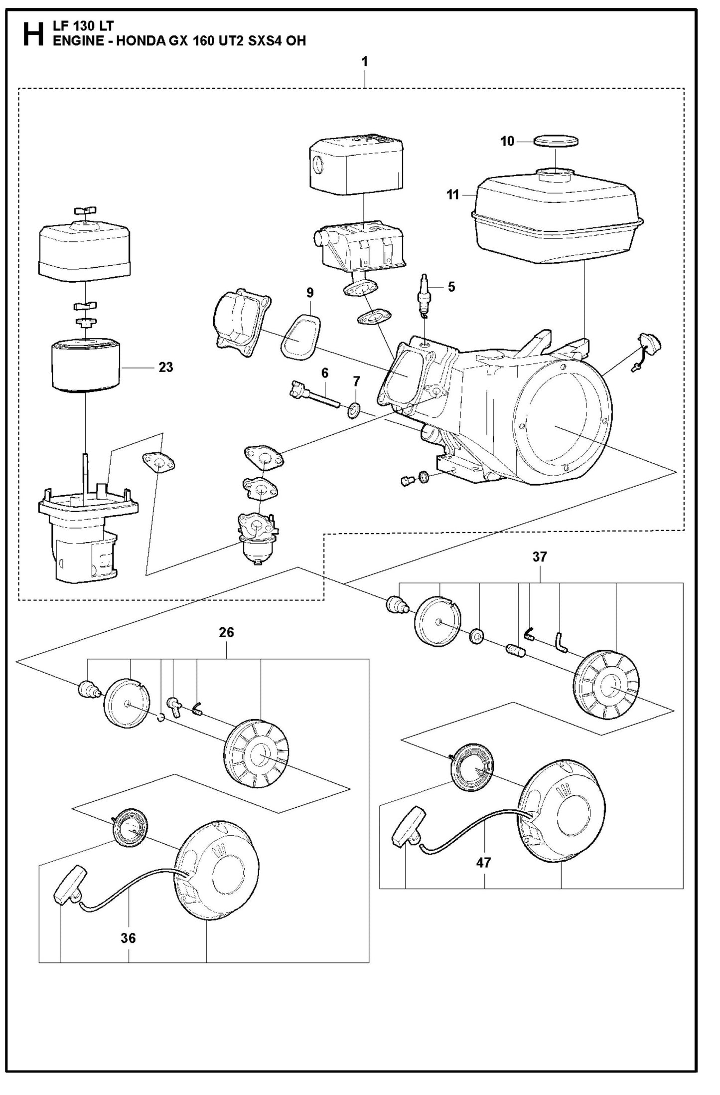 Engine- Honda GX 160 UT2 SXS4 OH Assembly Parts For LF 130 LT Diesel By Husqvarna
