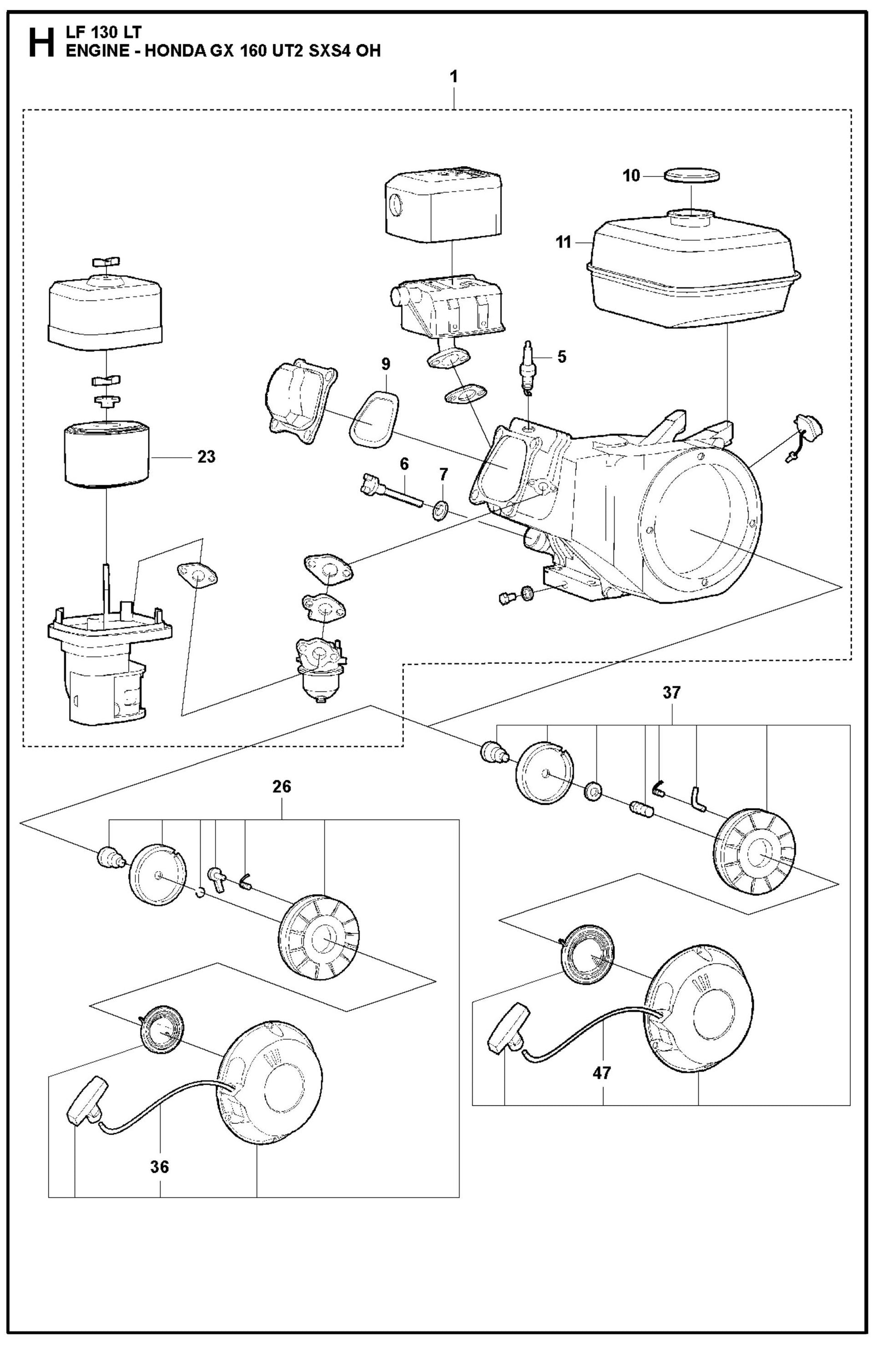 Engine- Honda GX 160 UT2 SXS4 OH Assembly Parts For LF 130 LT Diesel By Husqvarna