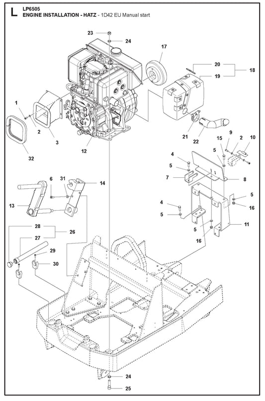 Engine Installation - Hatz - 1D42 EU Manual start Parts For LP 6505 Walk Behind Roller By Husqvarna