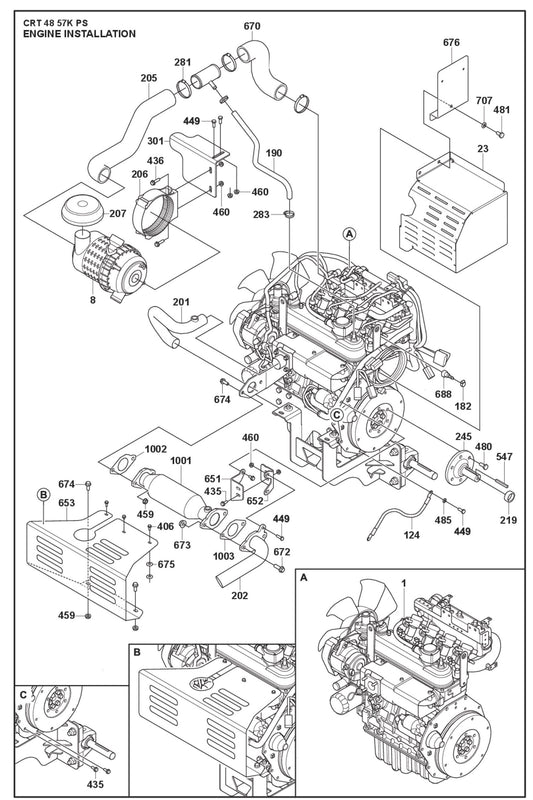 Engine Installation Fig (2) Parts For Ride On Trowel CRT 48 PS By Husqvarana