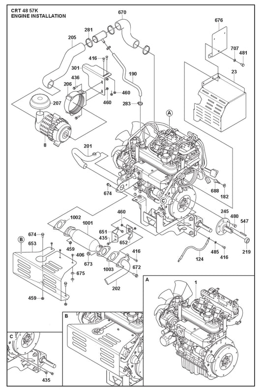 Engine Installation Fig (3) Parts For Ride On Trowel CRT 48 Petrol By Husqvarana