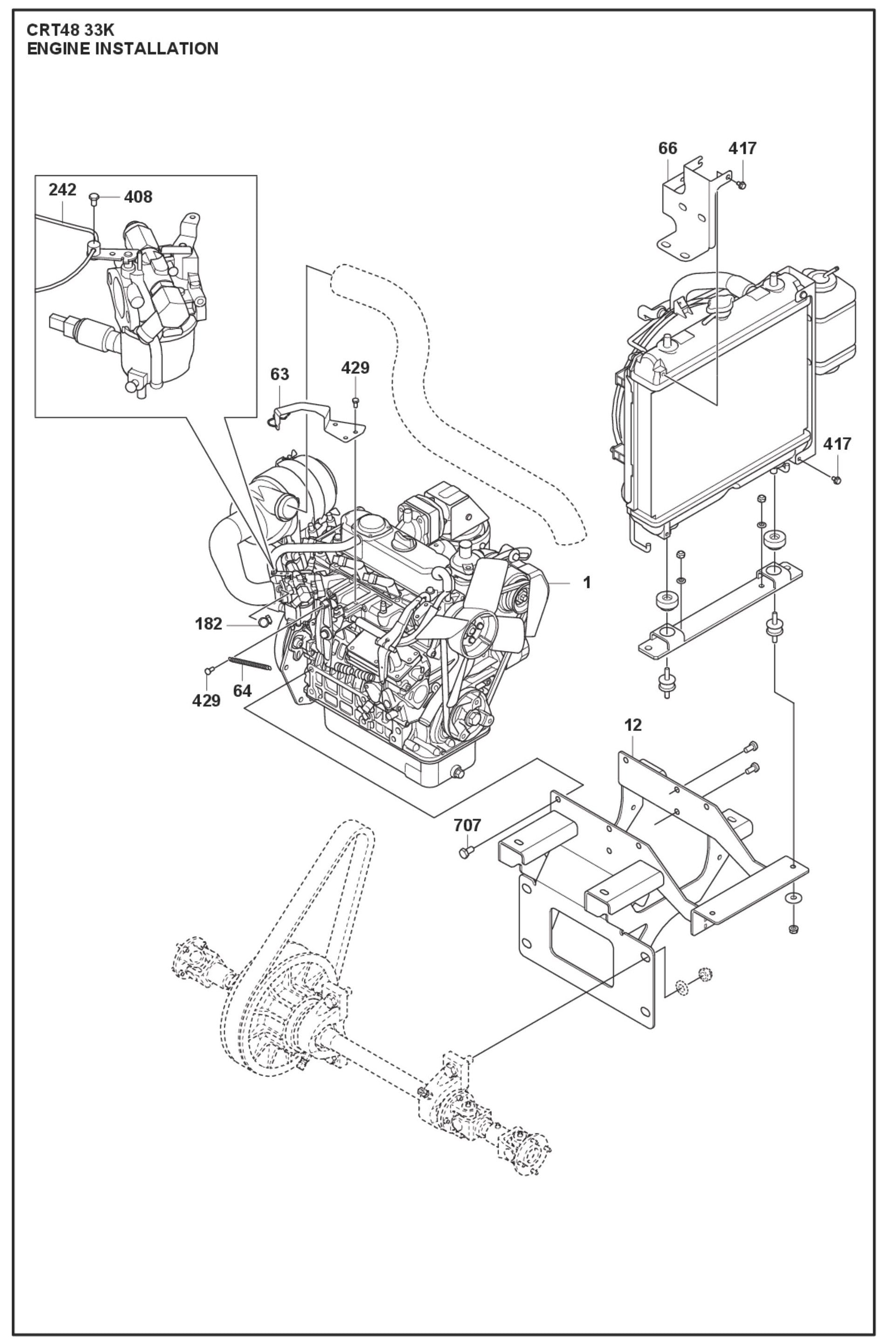 Engine Installation Fig (1) Parts For Ride On Trowel CRT 48 Petrol By Husqvarana