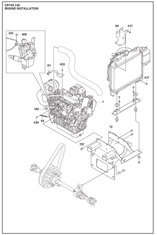 Engine Installation Fig (1) Parts For Ride On Trowel CRT 48 Petrol By Husqvarana