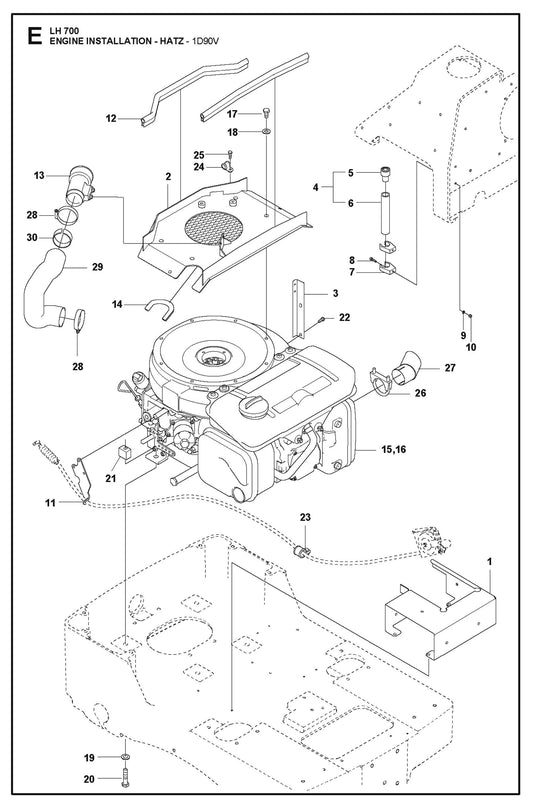 Engine Installation - Hatz - 1D90v Parts For LH 700 By Husqvarna