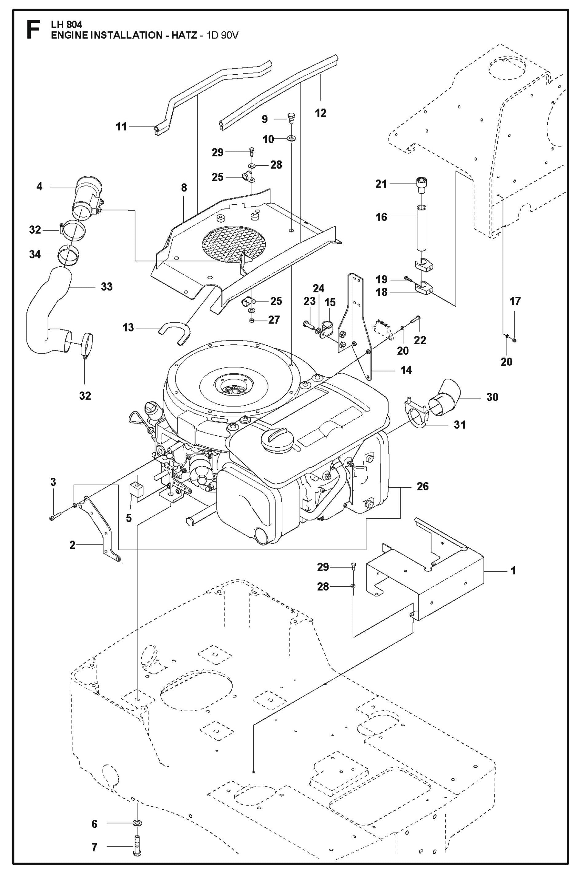 Engine Installation - Hatz-1D 90V Parts For LH 804 By Husqvarna