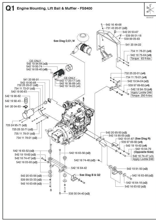 Engine Mounting, Lift Bail And Muffler Parts for FS8400 D By Husqvarna