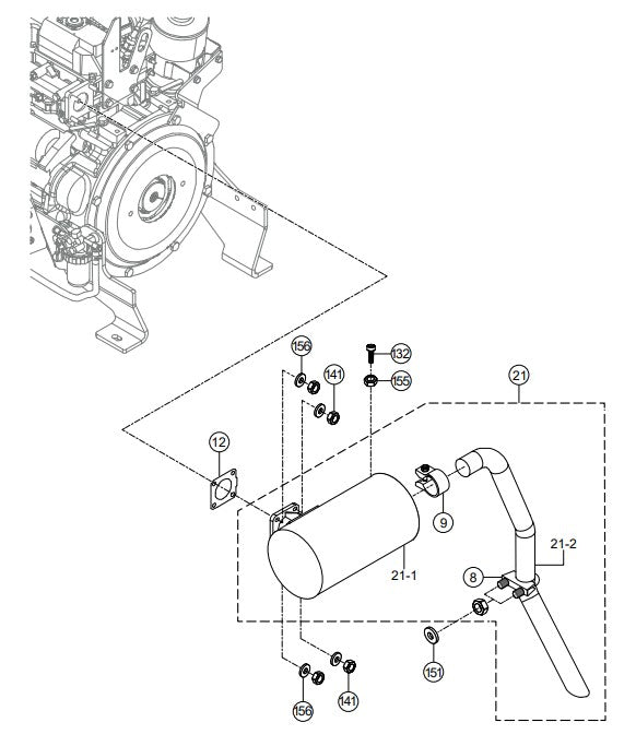 Engine Muffler Assembly Parts-RX 1575, RX 157533 YANMAR 3TNV80F DIESEL ENGINE