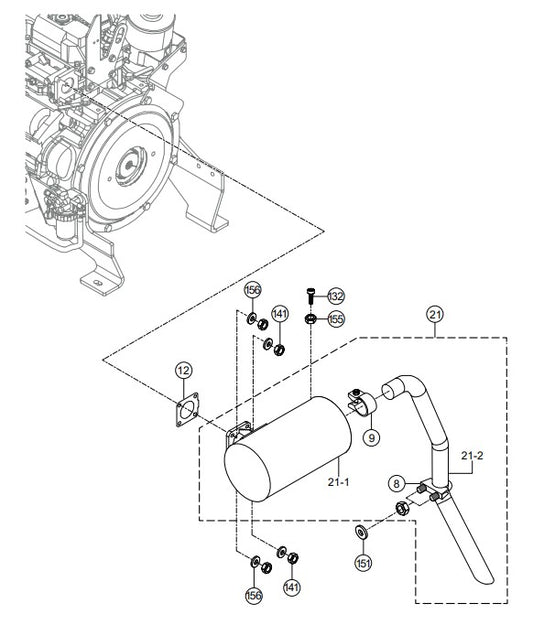 Engine Muffler Assembly Parts-RX 1575, RX 157533 YANMAR 3TNV80F DIESEL ENGINE