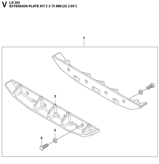 Extension Plate Kit 2*75 mm (2*2.95&quot;) Parts For LG 504 Reversible Plate Compactor By Husqvarna
