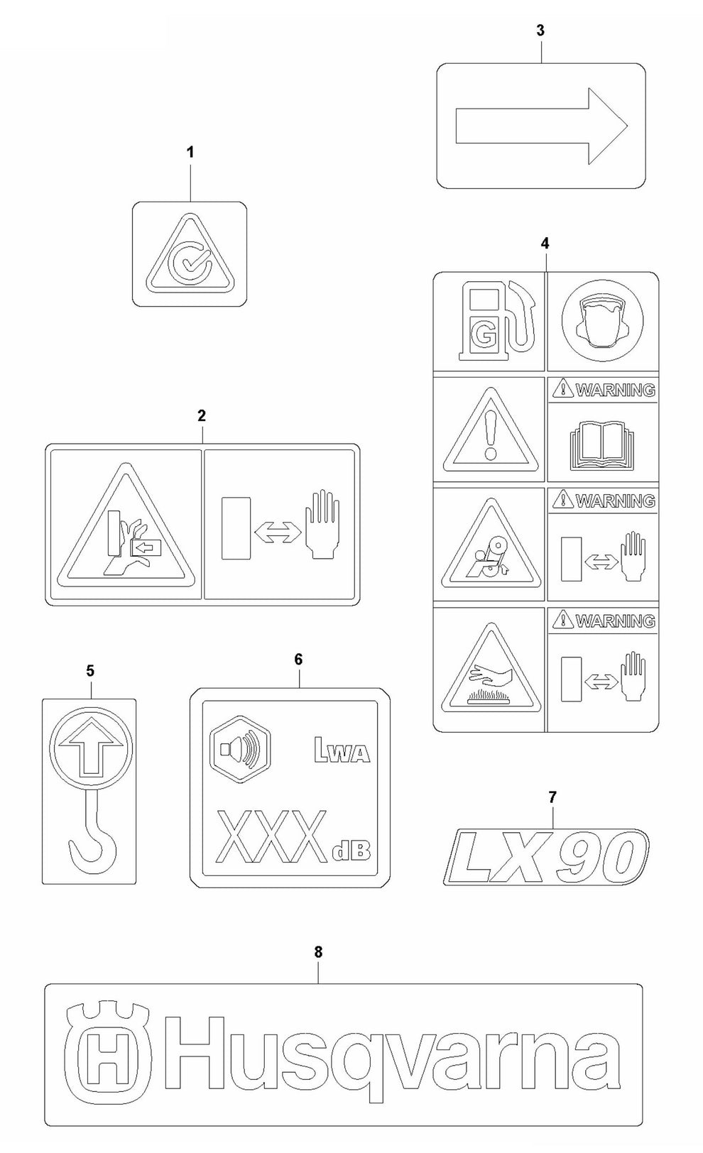LX 90 Decals Assembly Parts by Husqvarna