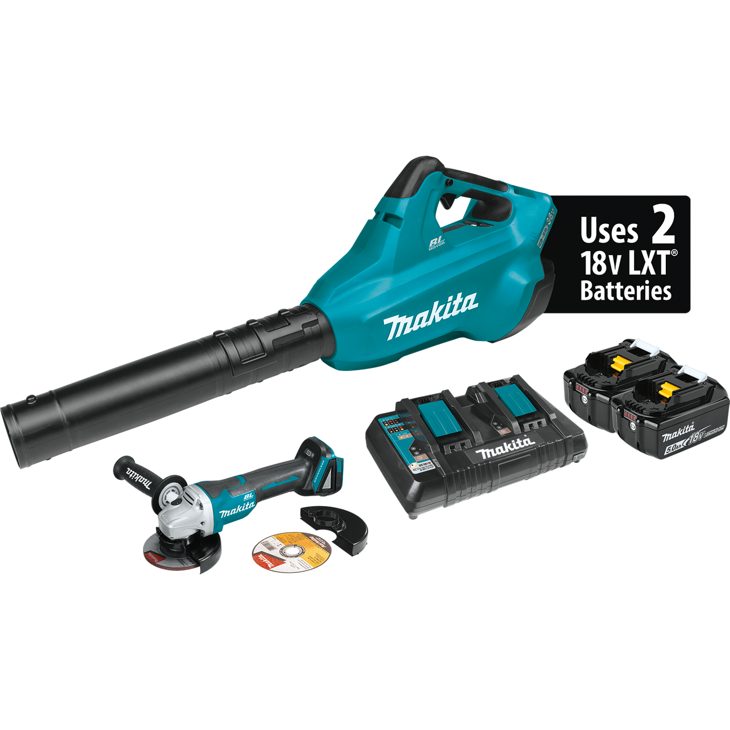 Makita XBU02PTX1 18V X2 (36V) LXT Brushless Blower Kit (5.0 Ah) With Brushless Angle Grinder