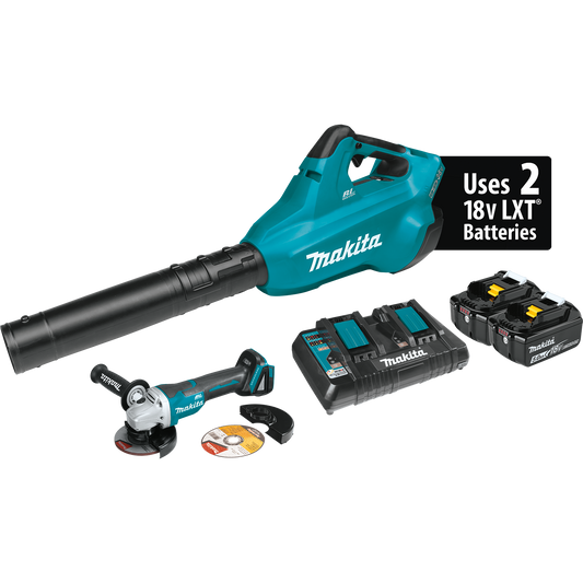 Makita XBU02PTX1 18V X2 (36V) LXT Brushless Blower Kit (5.0 Ah) With Brushless Angle Grinder