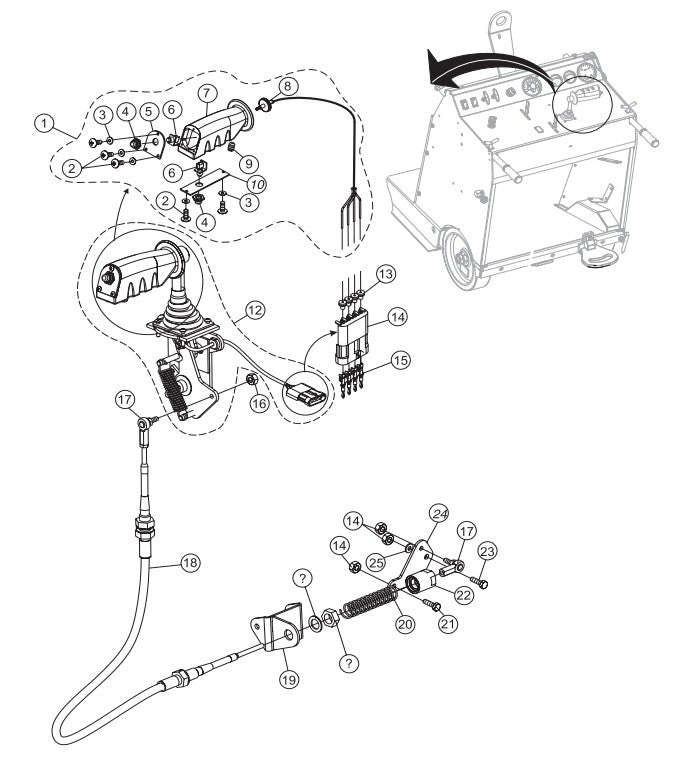 F-N-R Control Handle Assembly Parts-SP605716, SP605720, SP605726, SP605730, SP605736 57 HP DEUTZ DIESEL ENGINE