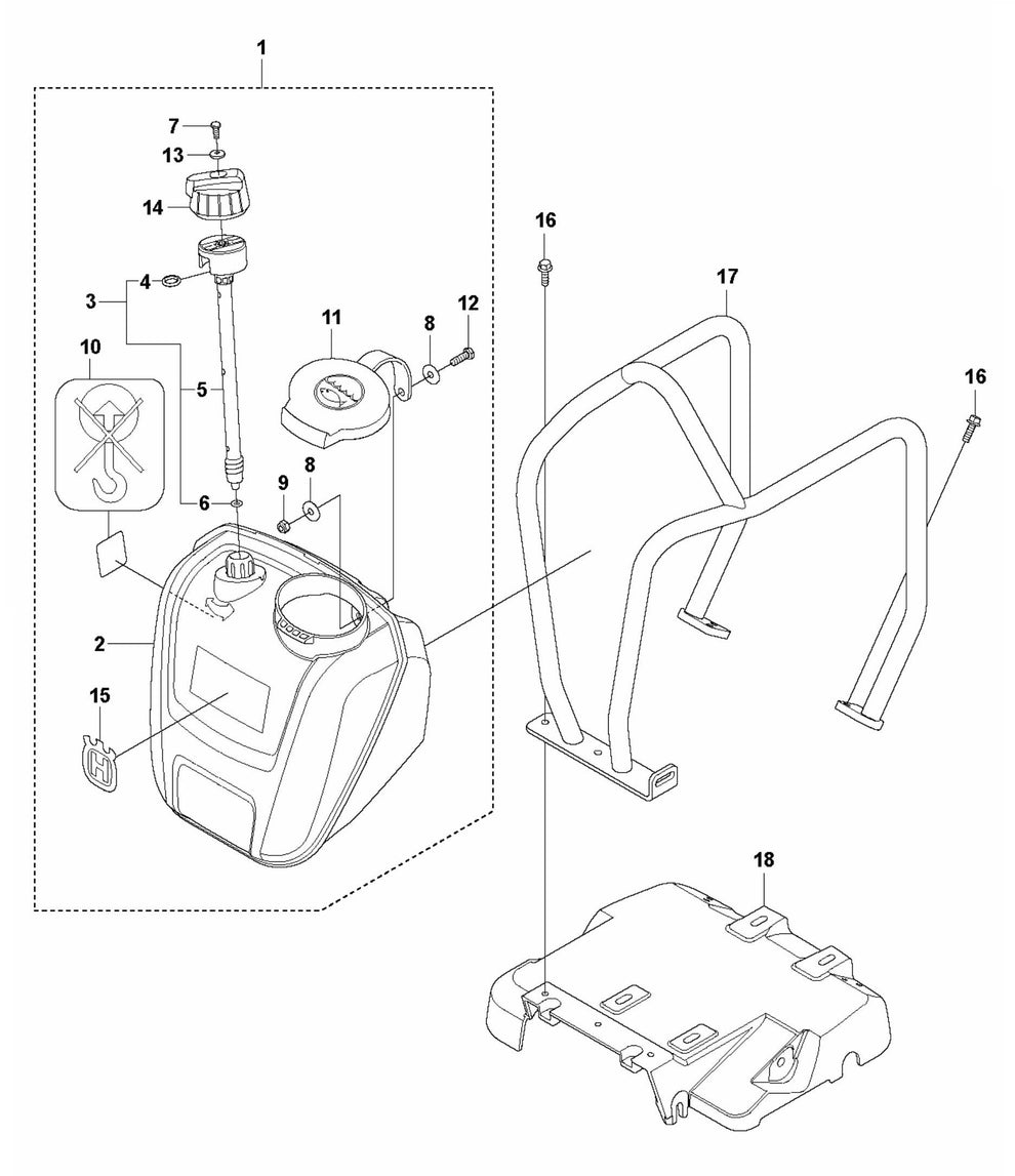 LF 100 LAT Petrol Engine Plate and Water Tank-Hatz Assembly Parts by Husqvarna