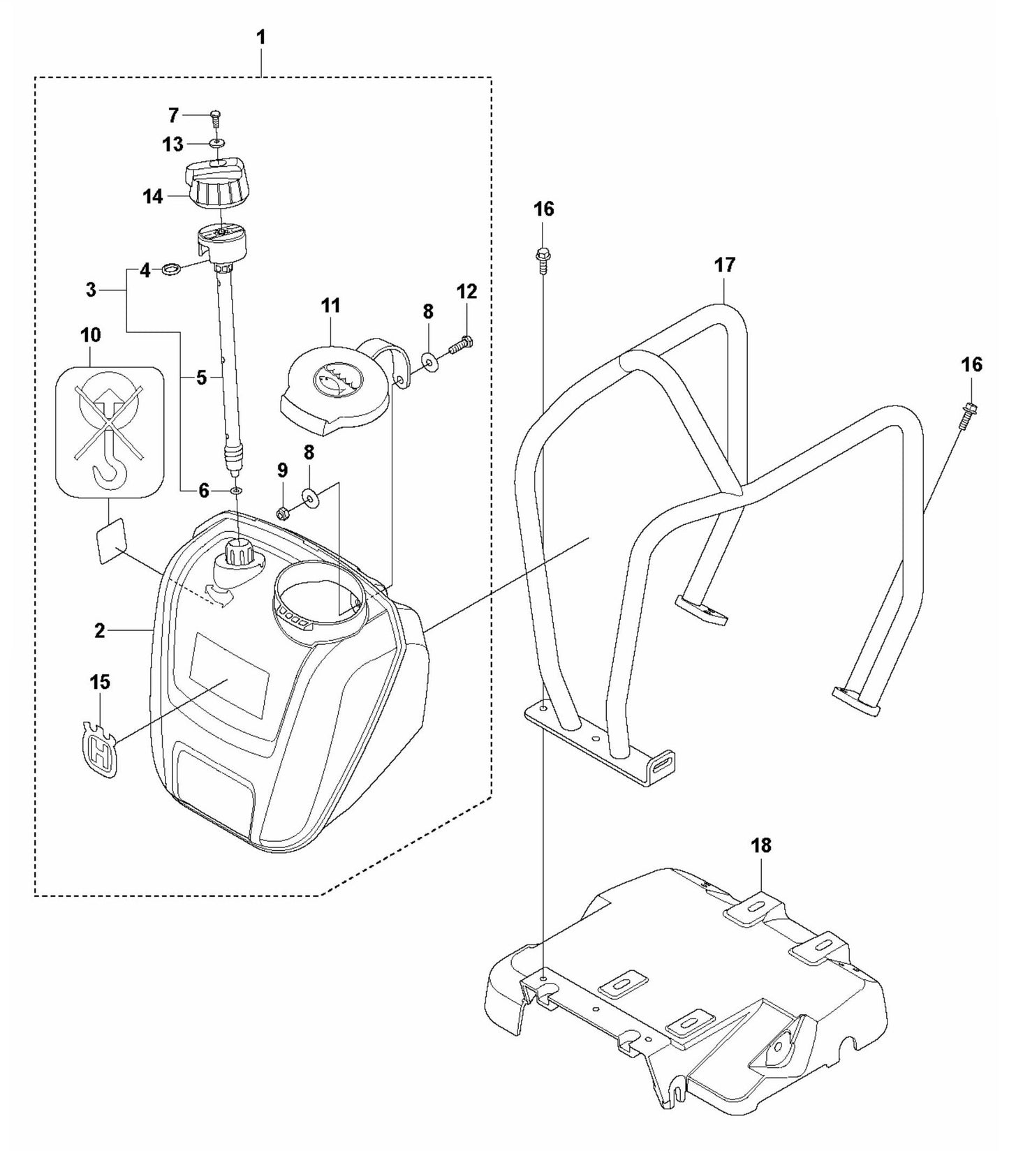LF 100 L Diesel Engine Plate and Water Tank-Hatz Assembly Parts by Husqvarna