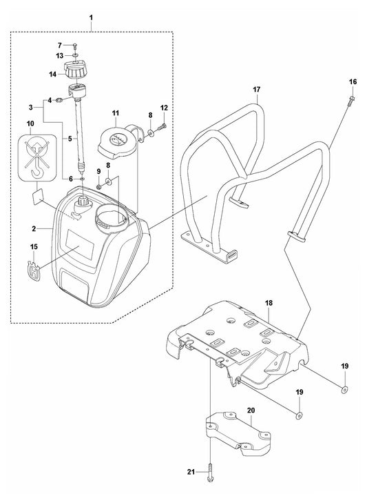LF 100 LAT Petrol Engine Plate and Water Tank-Honda Assembly Parts by Husqvarna