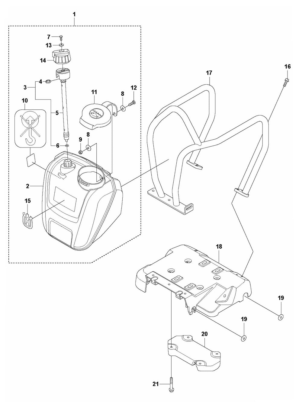 LF 100 LAT Petrol Engine Plate and Water Tank-Honda Assembly Parts by Husqvarna