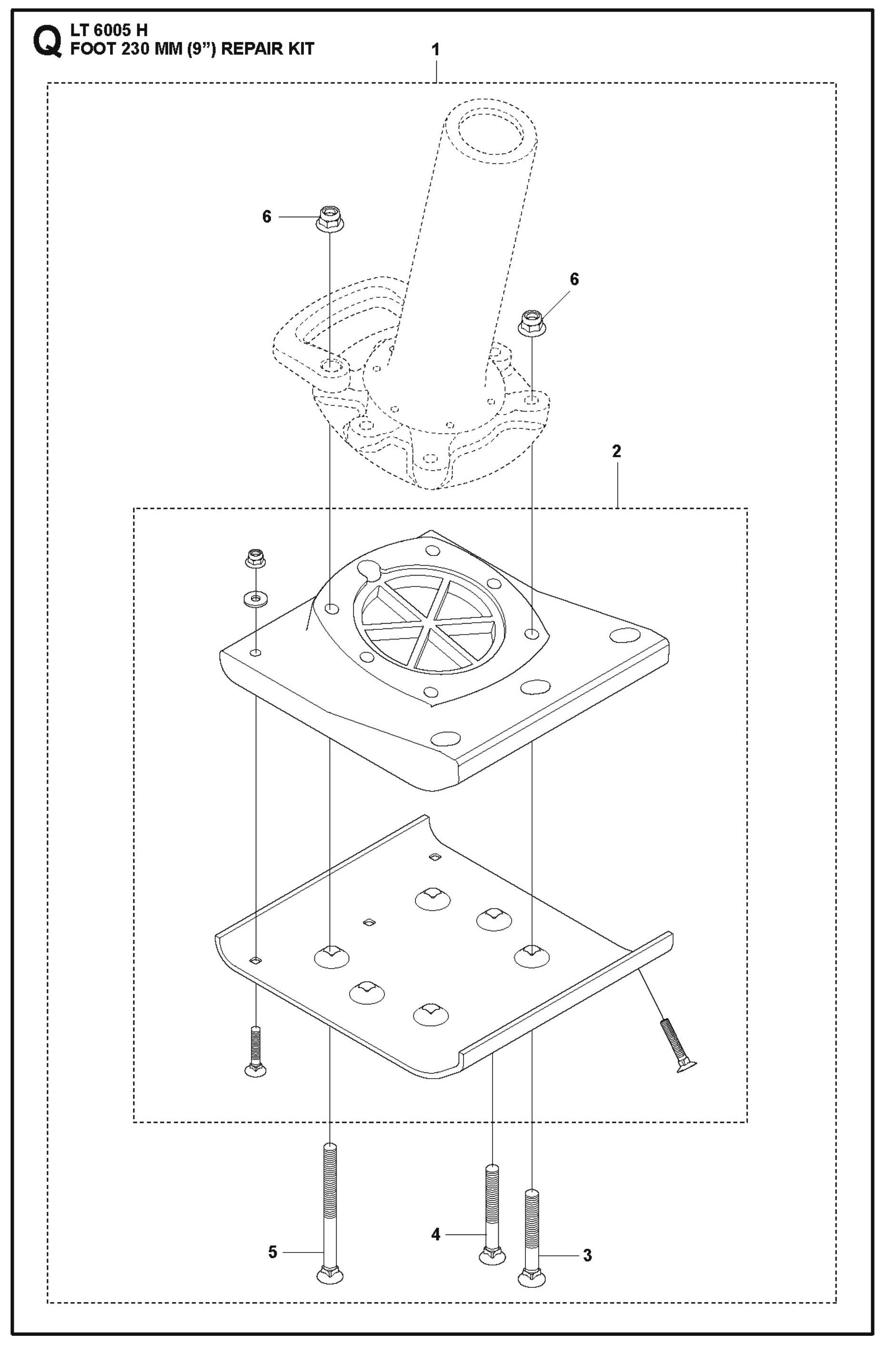 Foot 230 mm (9&quot;) Repair Kit Parts For LT 6005 H - 967854503 Compaction Rammers By Husqvarna
