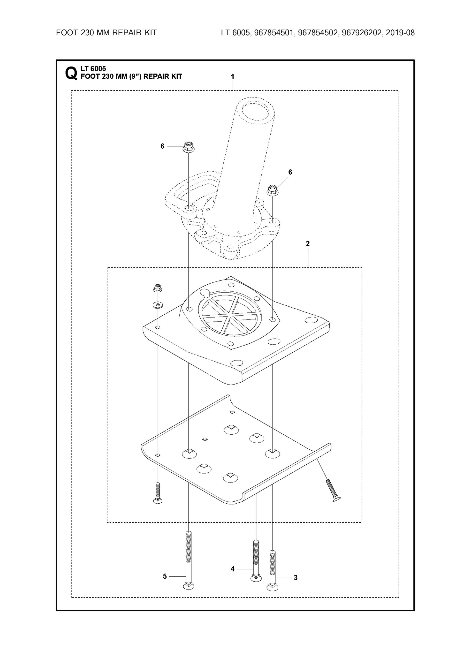 Foot 230mm (9 in.) Repair Kit Assembly Parts For LT6005 Compaction Rammer By Husqvarna
