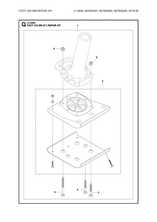 Foot 230mm (9 in.) Repair Kit Assembly Parts For LT6005 Compaction Rammer By Husqvarna