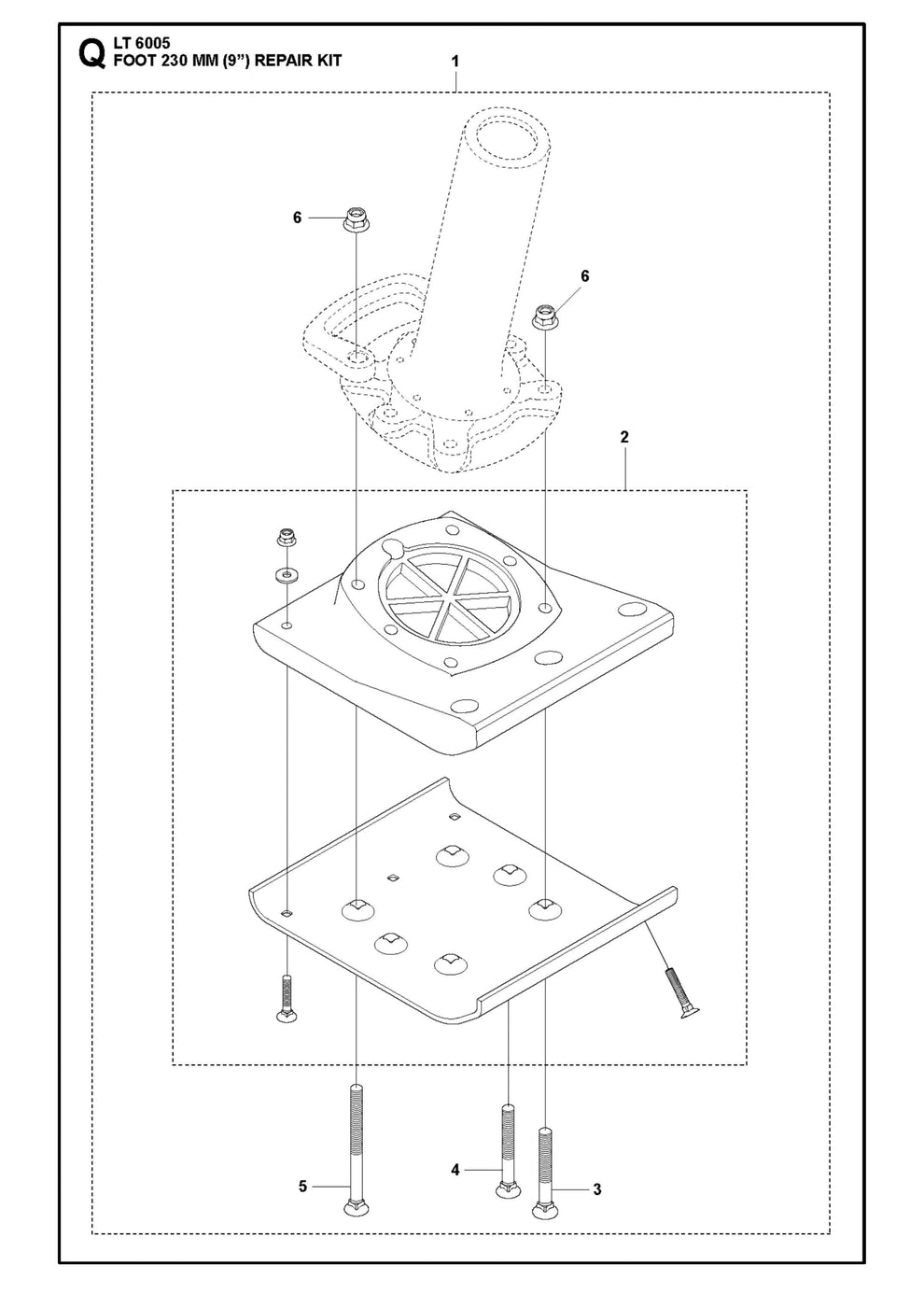 Foot 230mm (9 in.) Repair Kit Assembly Parts For LT6005 Compaction Rammer By Husqvarna