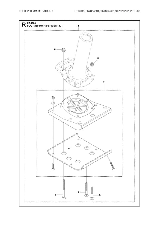 Foot 280mm Repair Kit Assembly Parts For LT6005 Compaction Rammer By Husqvarna