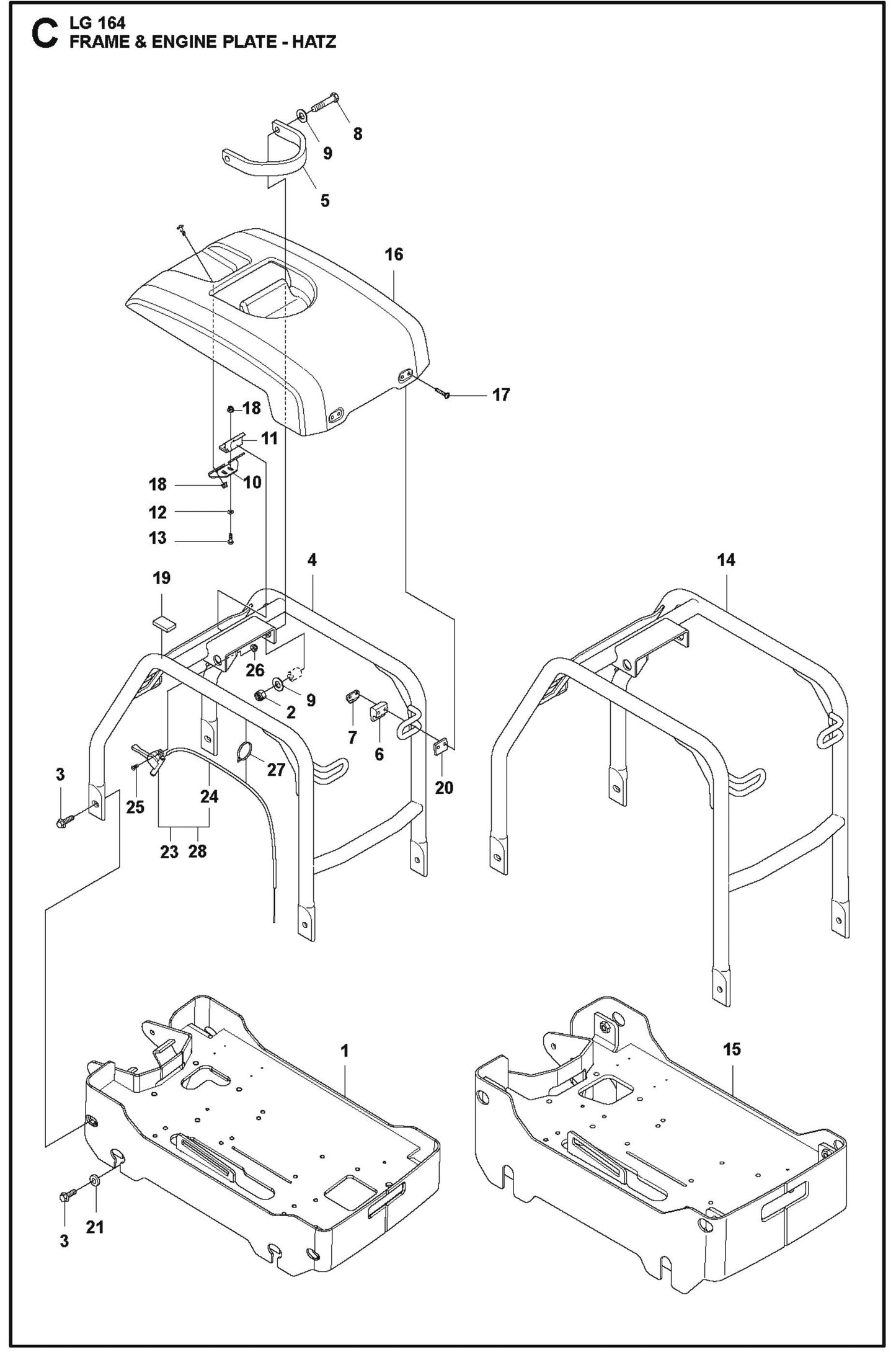 Frame And Engine Plate - Hatz Parts For LG 164 Petrol By Husqvarna