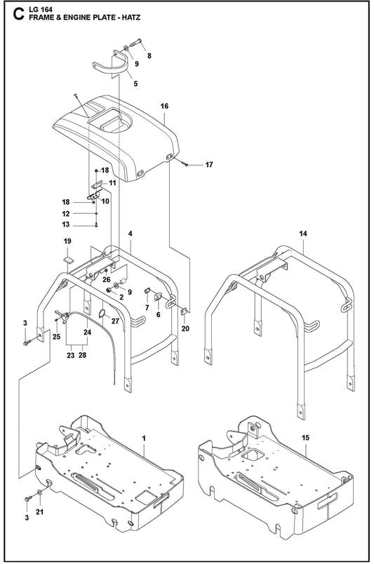 Frame And Engine Plate - Hatz Parts For LG 164 Petrol By Husqvarna