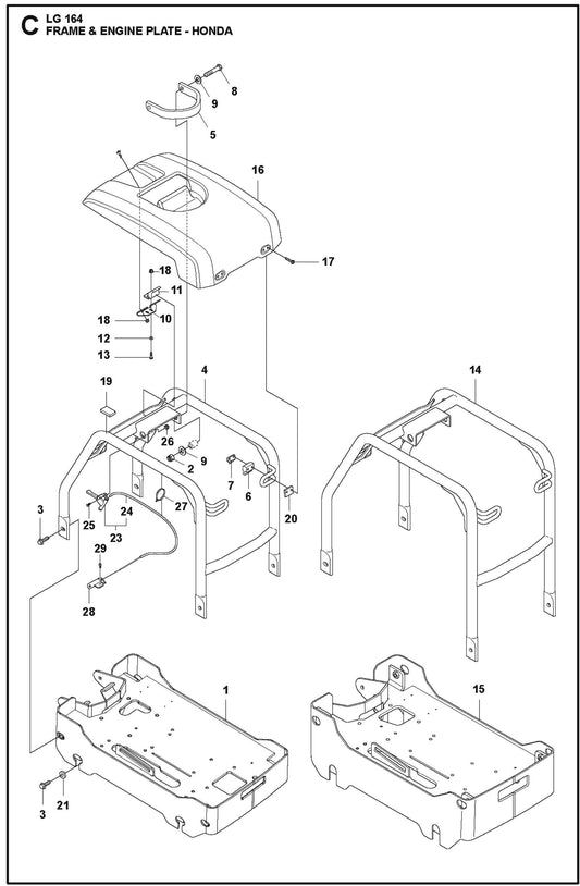 Frame And Engine Plate - Honda Parts For LG 164 Petrol By Husqvarna