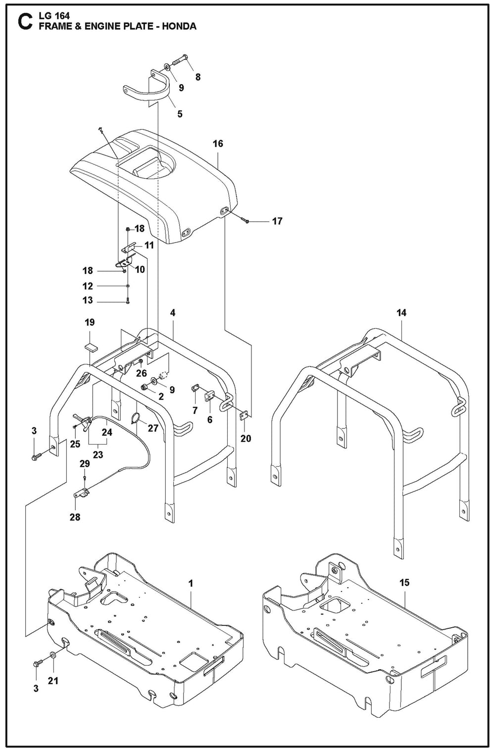 Frame And Engine Plate - Honda Parts For LG 164 Petrol By Husqvarna