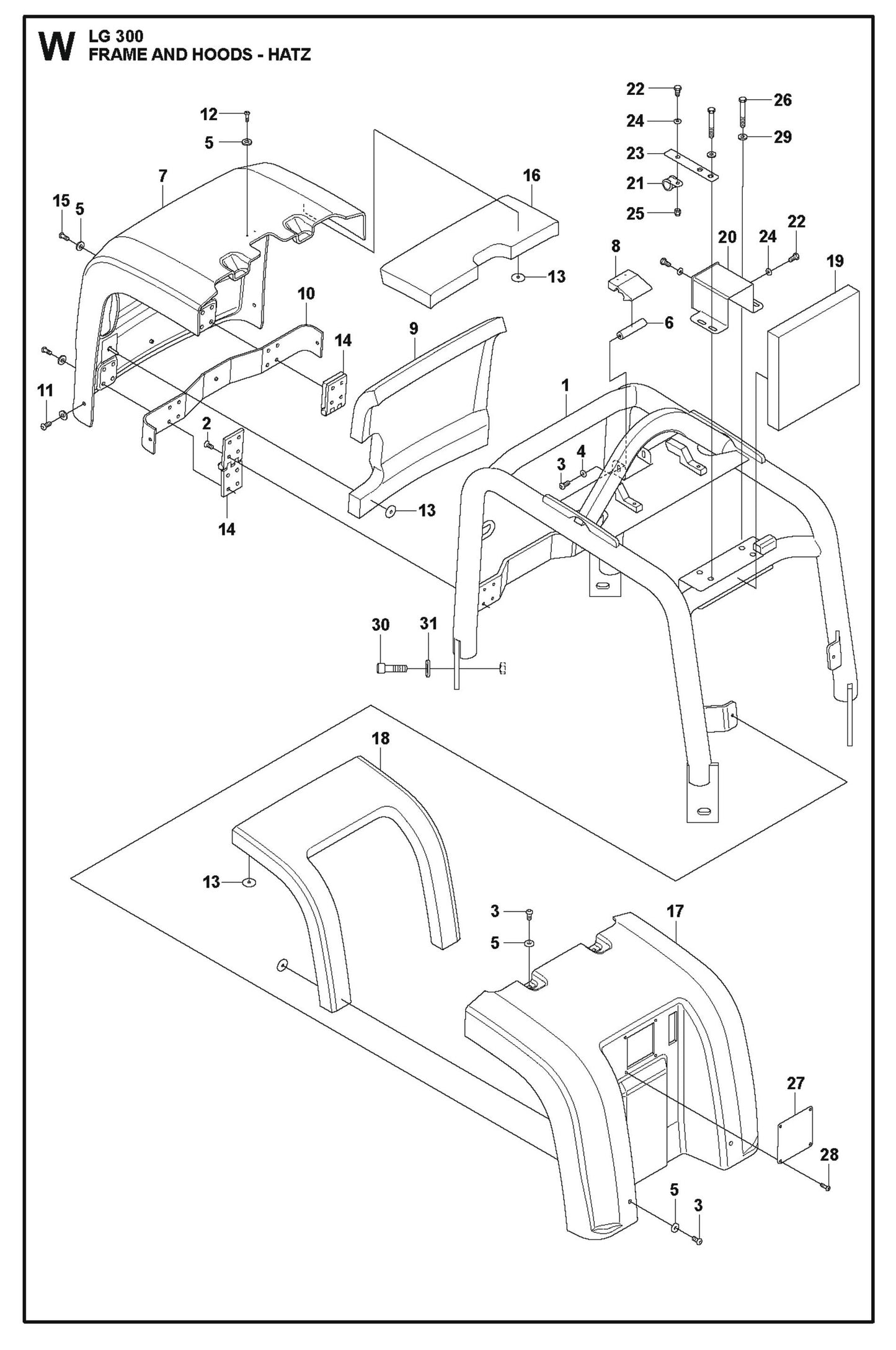 Frame - Hoods - Hatz Parts For LG 300 Diesel By Husqvarna
