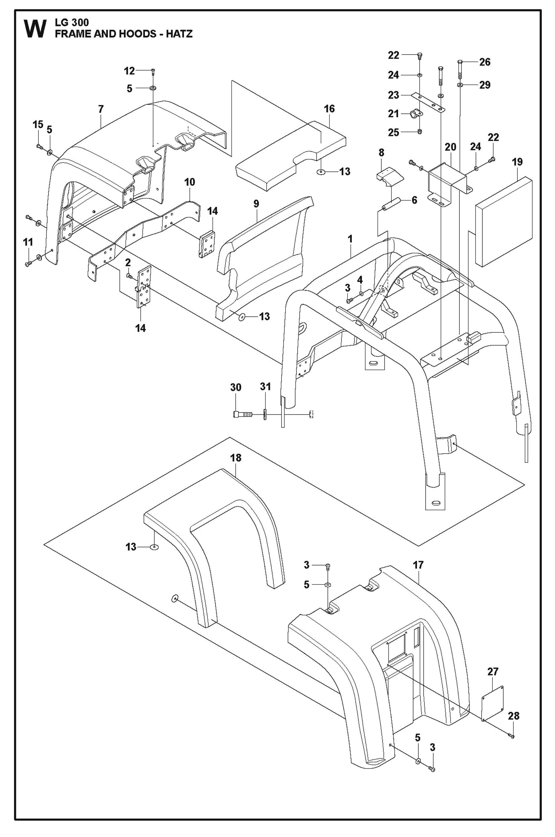 Frame - Hoods - Hatz Parts For LG 300 Diesel By Husqvarna
